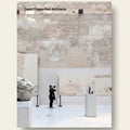 Person taking a photo in a modern art gallery with 'David Chipperfield Architects' branding.
