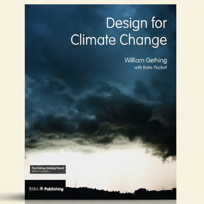 Book cover of 'Design for Climate Change' with a dark sky and light horizon.