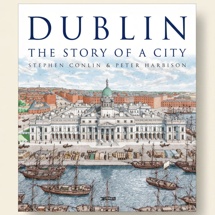 Book cover of 'Dublin: The Story of a City' with a historical illustration of Dublin's waterfront.