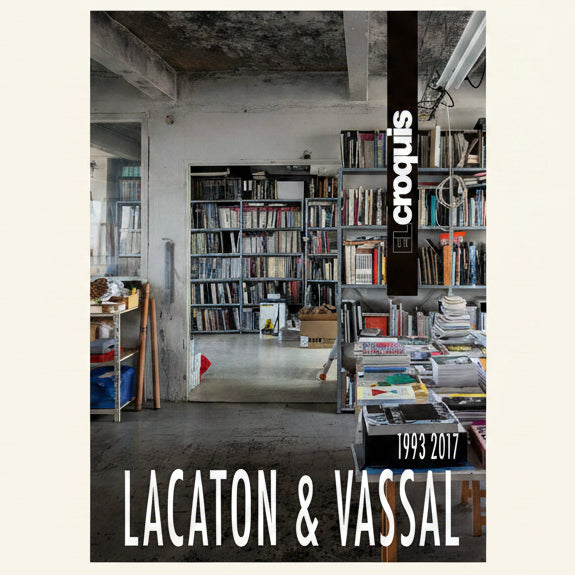 Bookshelf with books and 'croquis' branding, featuring 'Lacaton & Vassal' text.