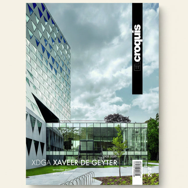 Book cover of 'croquis' by XDGX featuring modern architecture with glass facade and blue triangular panels.