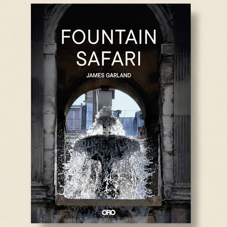 Book cover of 'Fountain Safari' by James Garland with a fountain and architectural elements.