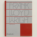 Book cover of 'Frank Lloyd Wright' by Phaidon with red and gray design.