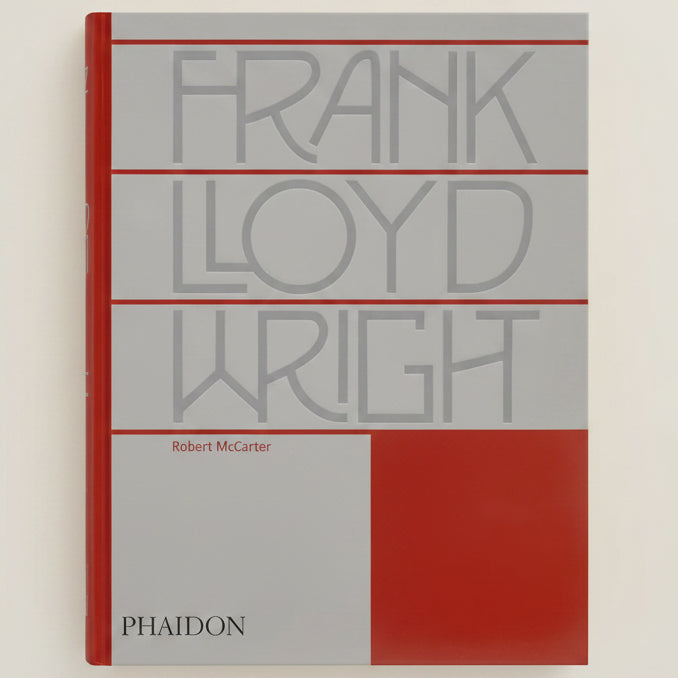 Book cover of 'Frank Lloyd Wright' by Phaidon with red and gray design.