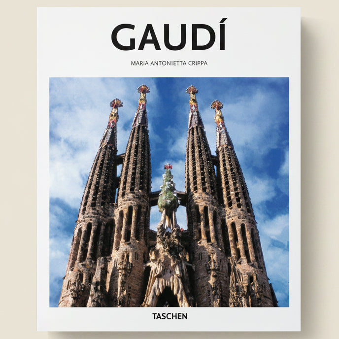 Book cover of 'Gaudí' with a photograph of a architectural structure against a blue sky.