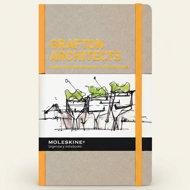 Moleskine notebook with Grafton Architects design on a beige background