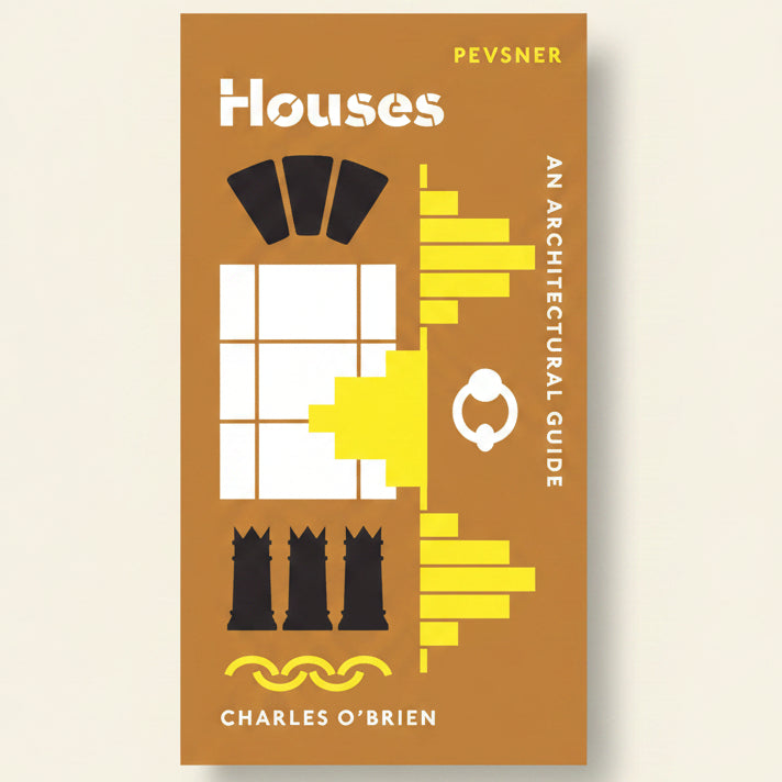 Book cover of 'Houses: An Architectural Guide' by Charles O'Brien with architectural illustrations on a brown background.