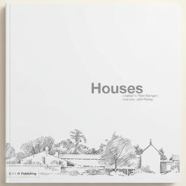Book cover of 'Houses' with black line art illustration of houses on a white background.