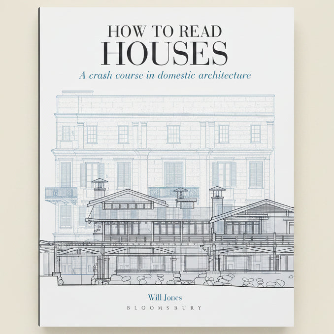 Book cover of 'How to Read Houses' with architectural line drawing on a white background