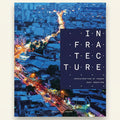 Cityscape at night with 'Infrastructure' book cover overlay