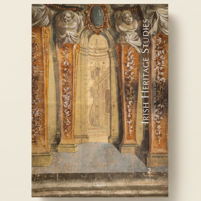 Cover of 'Irish Heritage Studies' with decorative architecture and text.