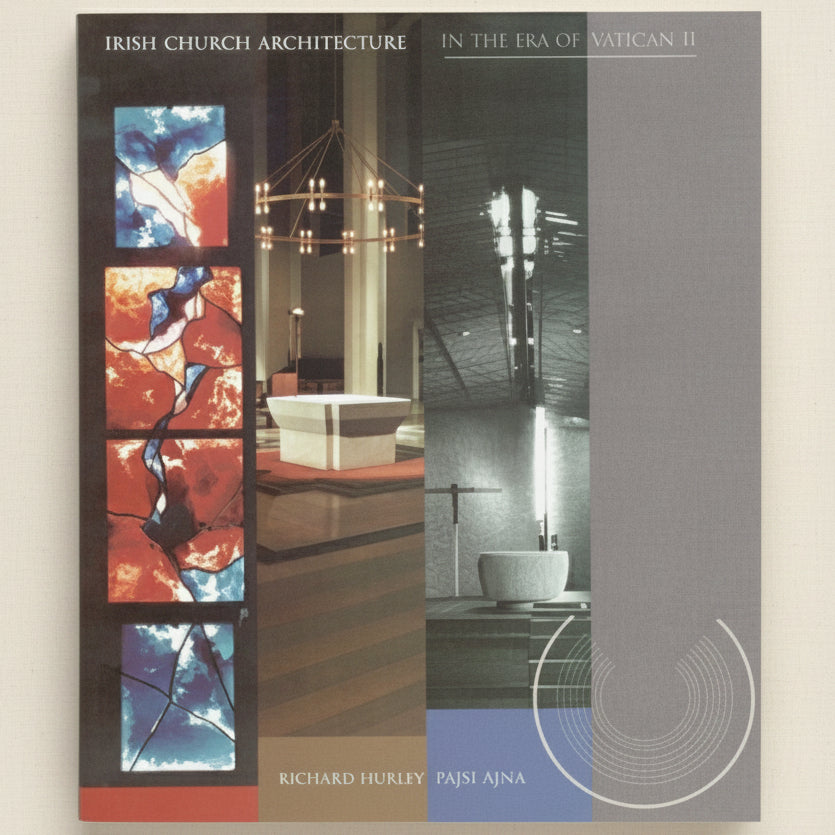 Book cover of 'Irish Church Architecture in the Era of Nations' with images of stained glass and interior design.