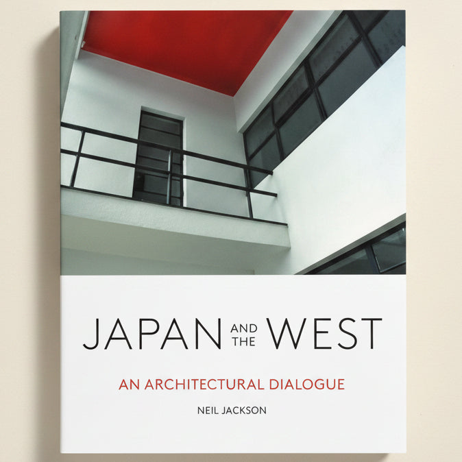 Book cover of 'Japan and the West: An Architectural Dialogue' by Neil Jackson with architectural design elements.