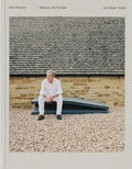 Man sitting on a bench in front of a brick wall with text about John Pawson and Deyan Sudjic.