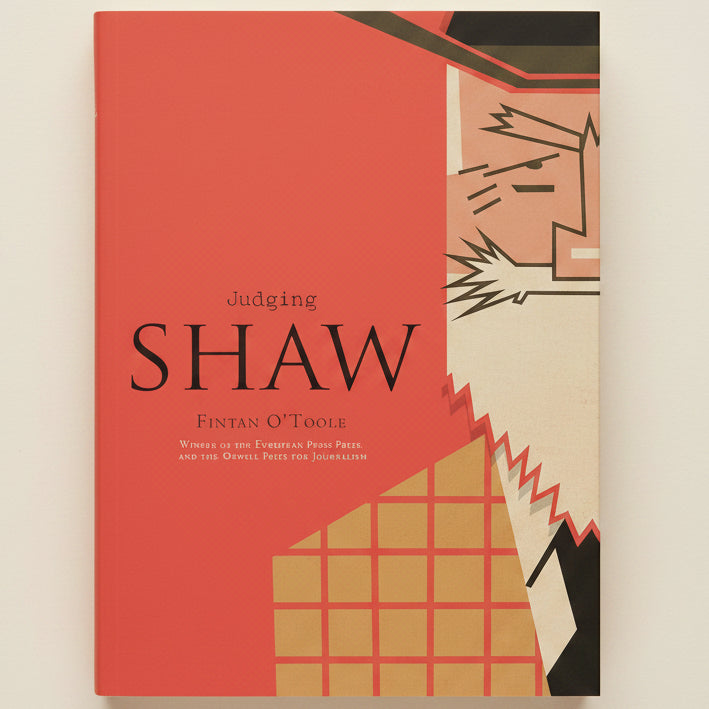 Book cover of 'Judging Shaw' with geometric design elements on a red background