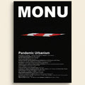 Black poster with 'MONU' and 'Pandemic Urbanism' text on a black background