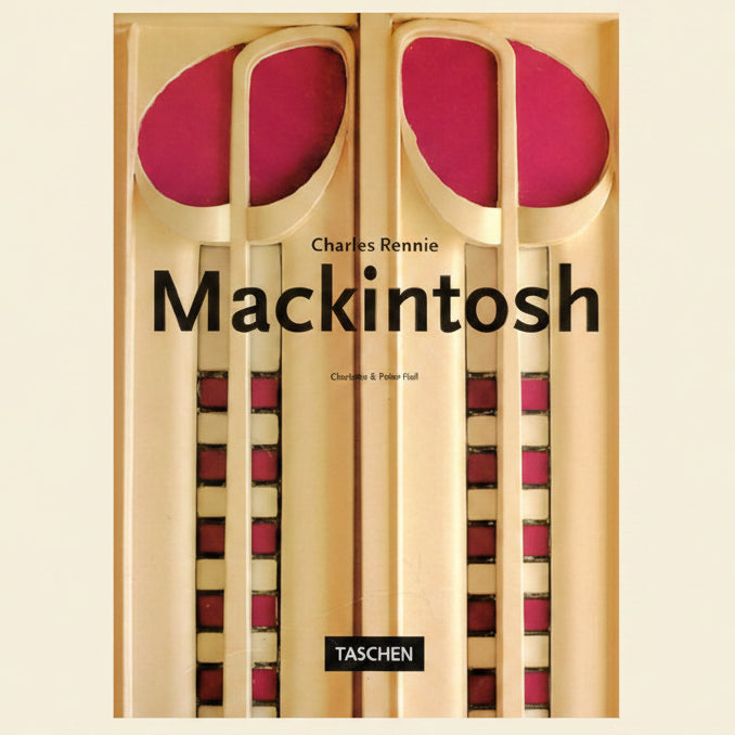 Book cover of 'Charles Rennie Mackintosh' with geometric design and 'Taschen' branding.