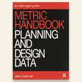 Book cover of 'Metric Handbook: Planning and Design Data' by Pamela Buxton with a black and red design.