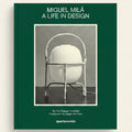Book cover of 'Miguel Miló: A Life in Design' with a design image on a green background