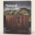 Book cover titled 'Natural Elements' with a wooden cabin and mountain background