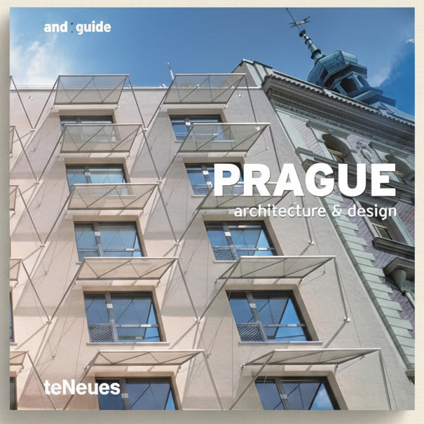 Book cover of 'Prague Architecture & Design' by teNeues with a modern building facade and blue sky.
