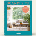 Book cover of 'Scandi Style' by teNeues with a living room scene and teal border.