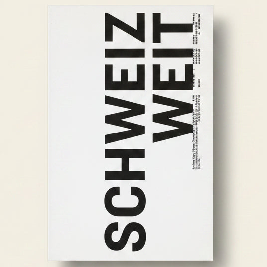 Black text 'SCHWEIZ WEIT' on a white background