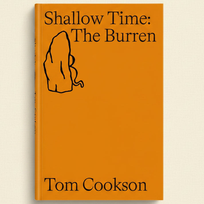 Book cover of 'Shallow Time: The Burren' by Tom Cookson with an orange background and black text.