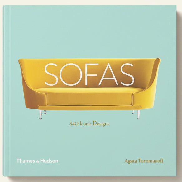 Yellow sofa on a light blue background with 'SOFAS' text and publisher details.
