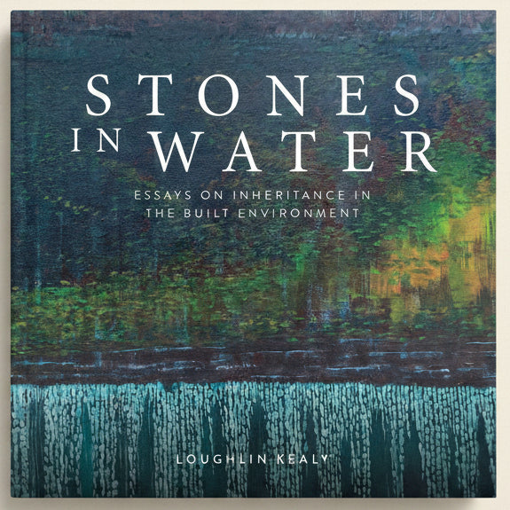 Book cover of 'Stones in Water' with abstract water and tree reflection design.