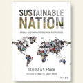 Book cover of 'Sustainable Nation' by Douglas Farr with a world map design.