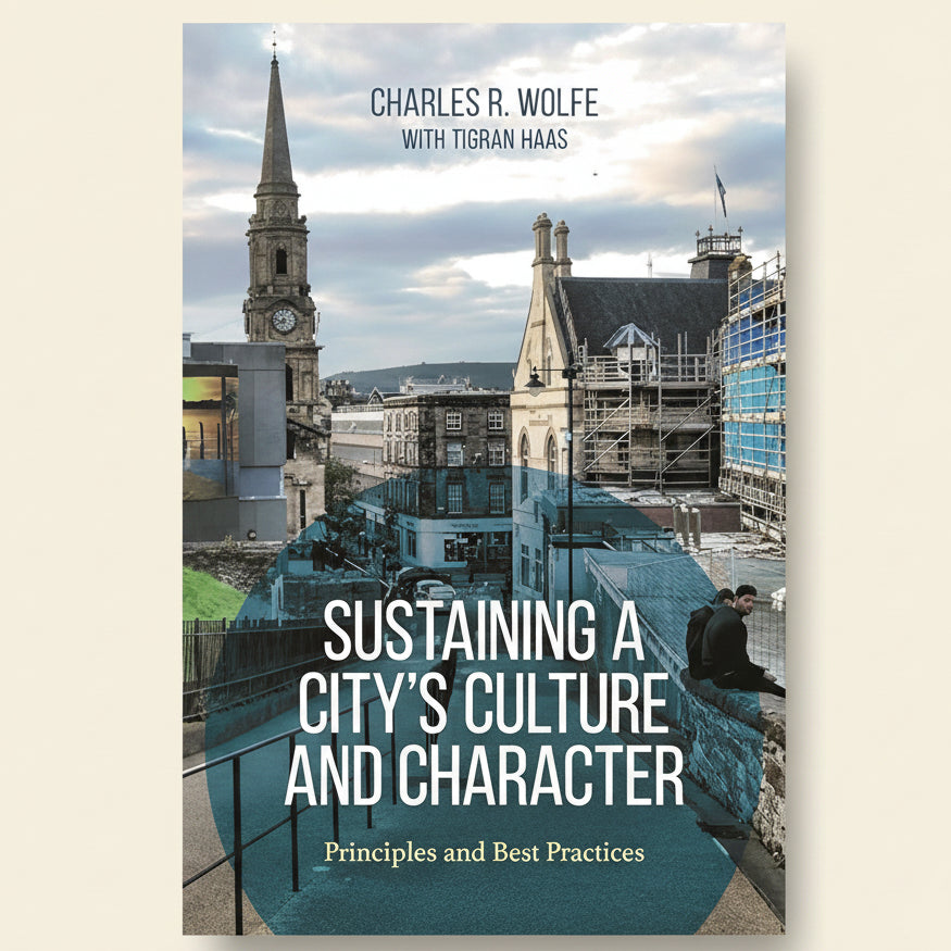 Book cover of 'Sustaining a City's Culture and Character' with cityscape background
