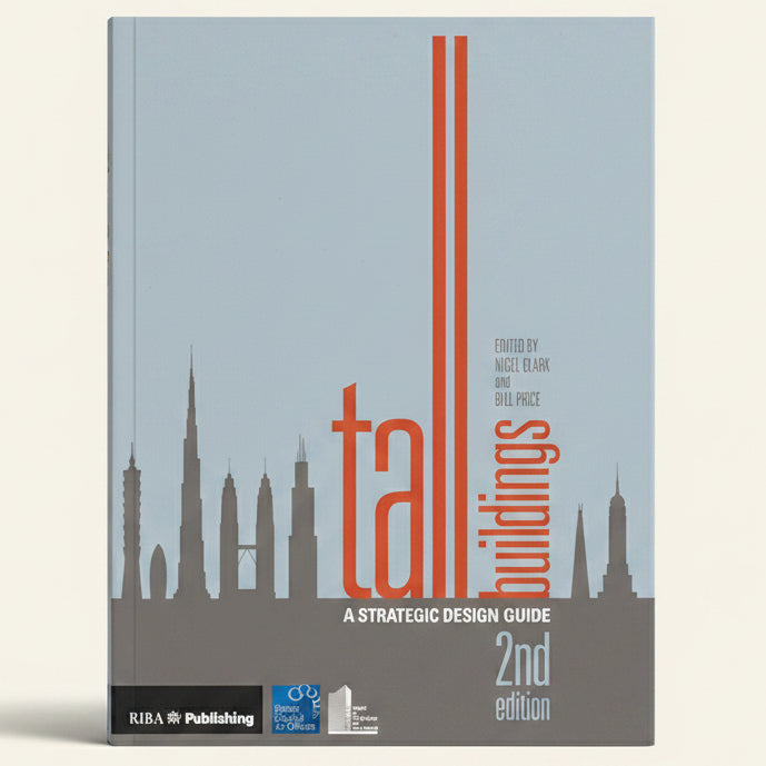 Book cover of 'Tall Buildings: A Strategic Design Guide' with skyline silhouette and Kohn Pedersen Fox logo.