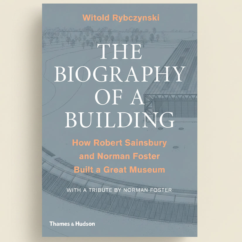Book cover of 'The Biography of a Building' by Witold Rybczynski with architectural illustration.