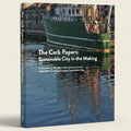 Green ship docked at a pier with text overlay about 'The Cork Papers' on a water background