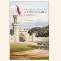 Book cover of 'The Gate Lodges of Connaught' with a castle illustration and pink flag.