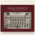Book cover of 'The Hill Architects' with architectural illustration and text on a red background
