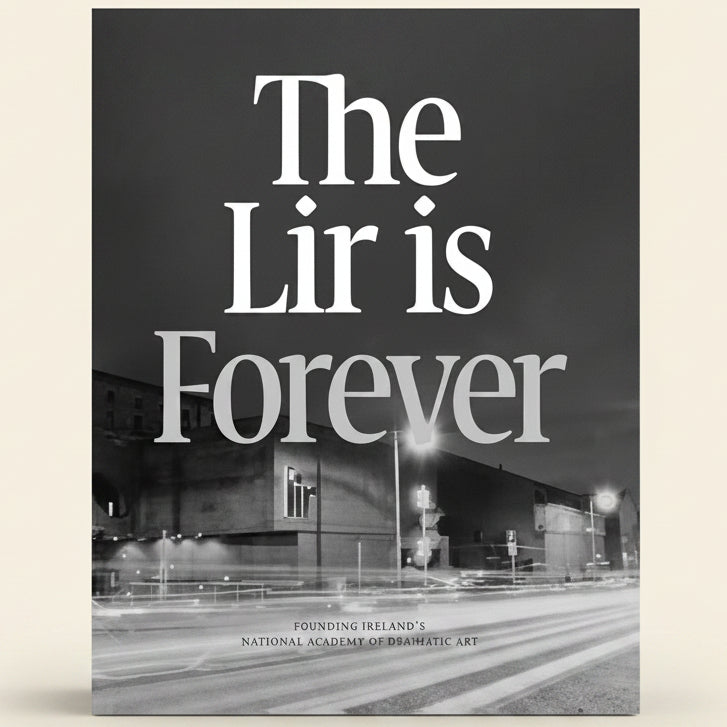 Black and white street scene with text 'The Lir is Forever' over a building.