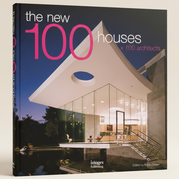 Book cover of 'The New 100 Houses' with a modern house and architectural design.