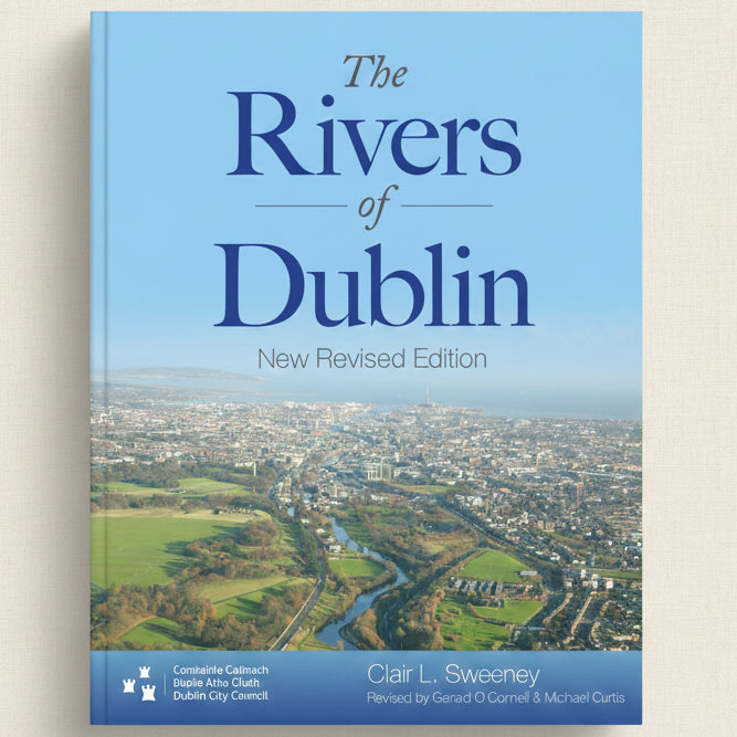 Book cover of 'The Rivers of Dublin' with a cityscape and river on a blue background