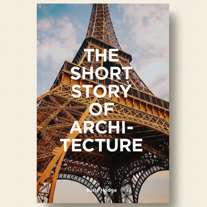 Book cover with Eiffel Tower and text 'The Short Story of Architecture' on a white background