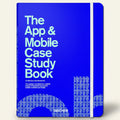Blue book titled 'The App & Mobile Case Study Book' with white text on a blue background