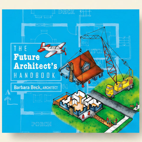 Book cover of 'The Future Architect's Handbook' with architectural illustrations and text.
