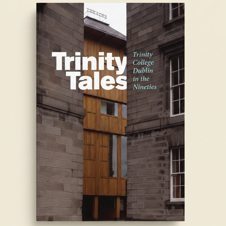 Book cover of 'Trinity Tales' with text overlay on a building background