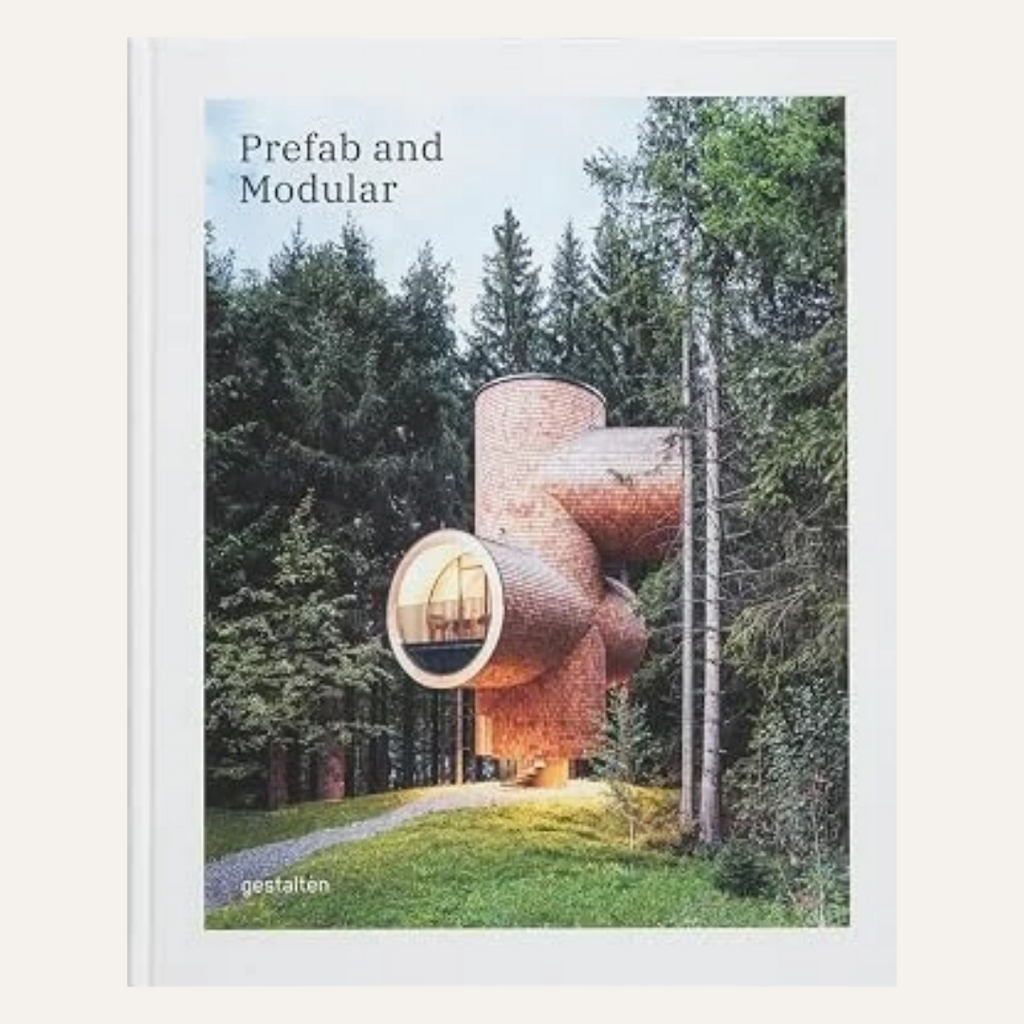 A book cover titled "Prefab and Modular" showing an architectural prefab home nestled in a dense green forest. The cover has a white border and the publisher name "gestalten" is visible at the bottom left.
