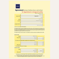 A document form titled 'Agreement between Building Owner and Architect for Appointment as Assigned Certifier' with the RIA logo at the top, printed on a pale yellow background. The form includes fields for registered names, dates, signatures, and building owner details, presented as a clean flat document preview.