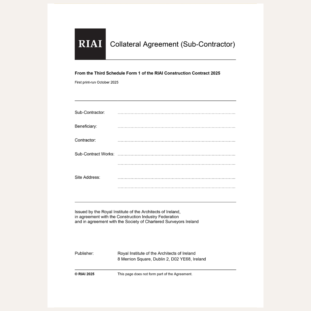 A document page titled 'Collateral Agreement (Sub-Contractor)' with the RIA logo at the top, printed on a white page with black text and dotted lines for fill-in fields.