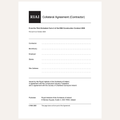 A black and white template page of the RIAI Collateral Agreement (Contractor) from the RAI Construction Contract 2025, featuring dotted lines for contractor and beneficiary details.