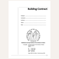 A black and white scan of a building contract page from The Royal Institute of the Architects of Ireland, featuring fields for employer, contractor, architect, works, and date, along with the institution's seal and contact details.