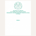 A white document form cover with a teal seal at the top and teal text reading 'ARCHITECT'S OPINION ON COMPLIANCE WITH PLANNING PERMISSION AND/OR EXEMPTION FROM PLANNING CONTROL' and 'FORM 4'.
